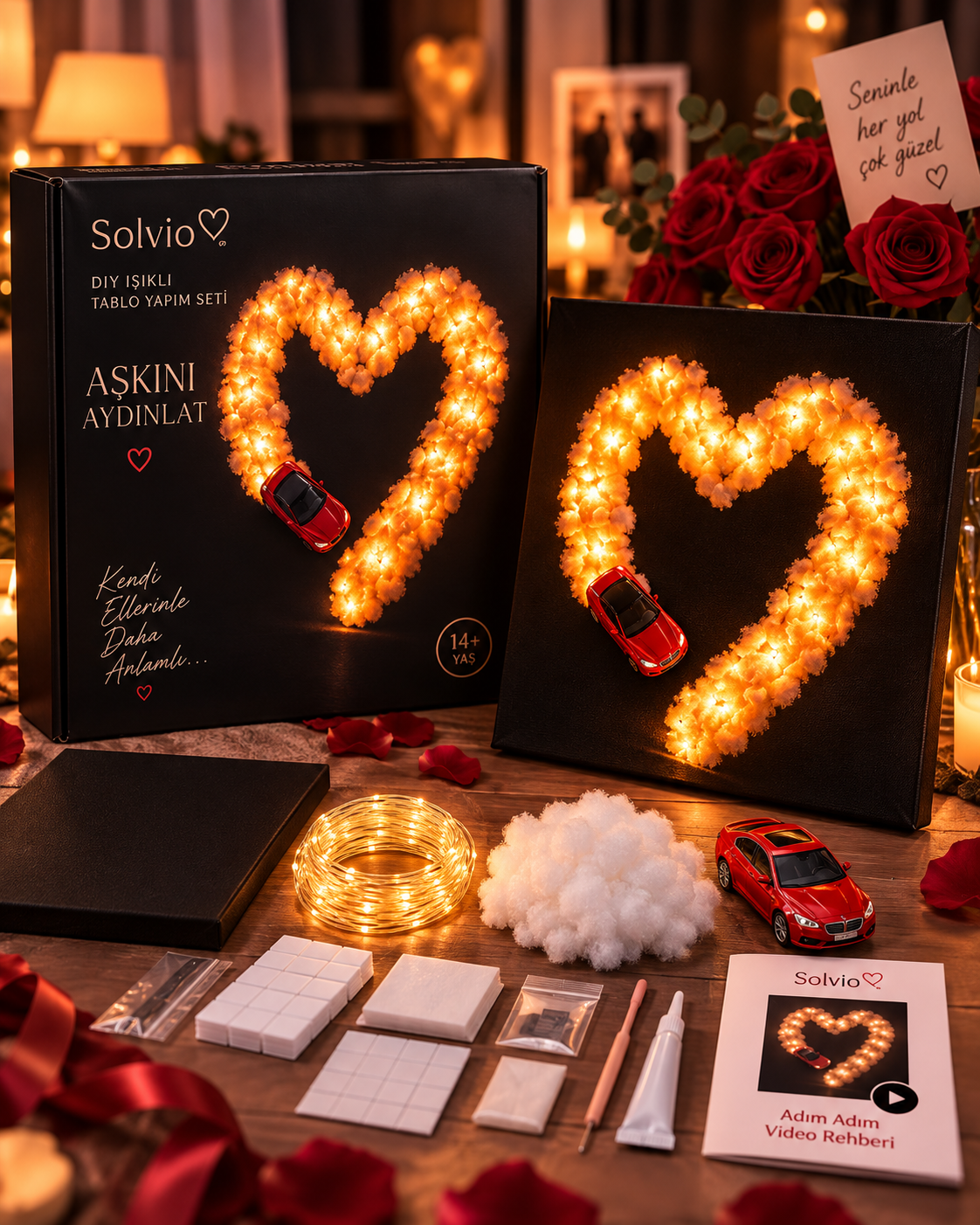 Solvio™ Arabalı Işıklı Kalp Tablo Yapım Kiti ❤️🚗