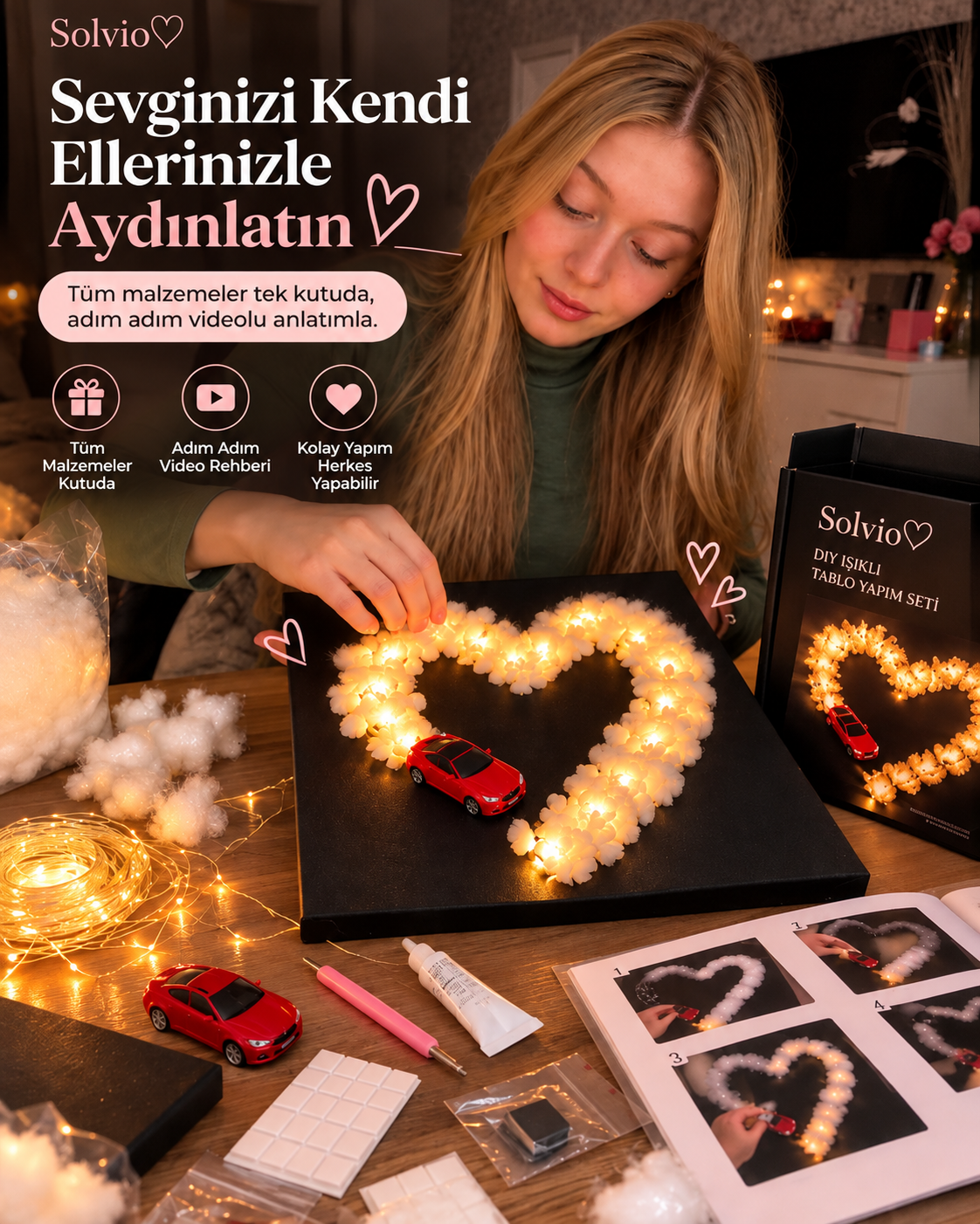 Solvio™ Arabalı Işıklı Kalp Tablo Yapım Kiti ❤️🚗